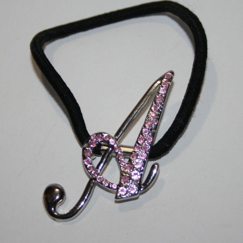 ✨ NWOT Silver & Pink Rhinestone “A” Hair Tie Monogram Style · Sparkly Accent ·